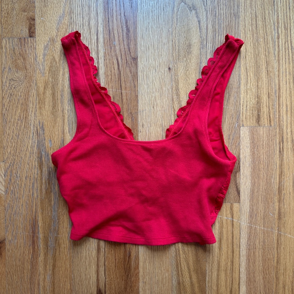 AERIE red tank with lacey back - x small